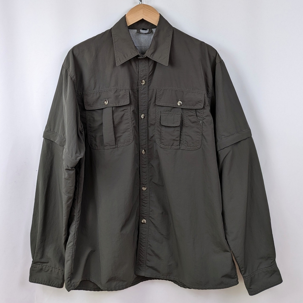 Shirt Jacket Convertible Sleeve Button Down Vented Outdoor Utility Sport Green L